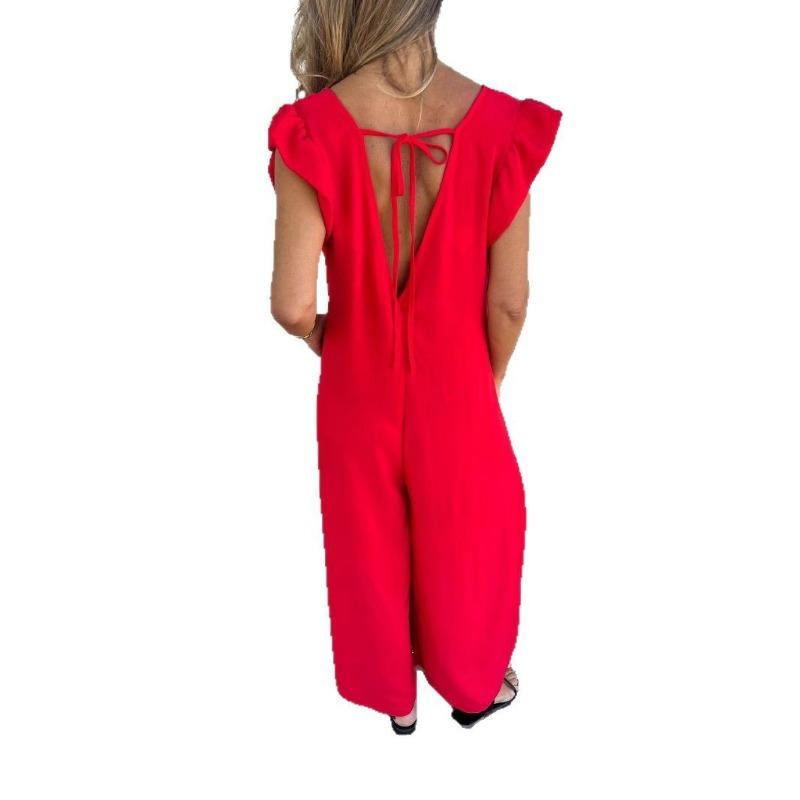 Women's Fashion Print Fly-sleeved Wide-leg Jumpsuit