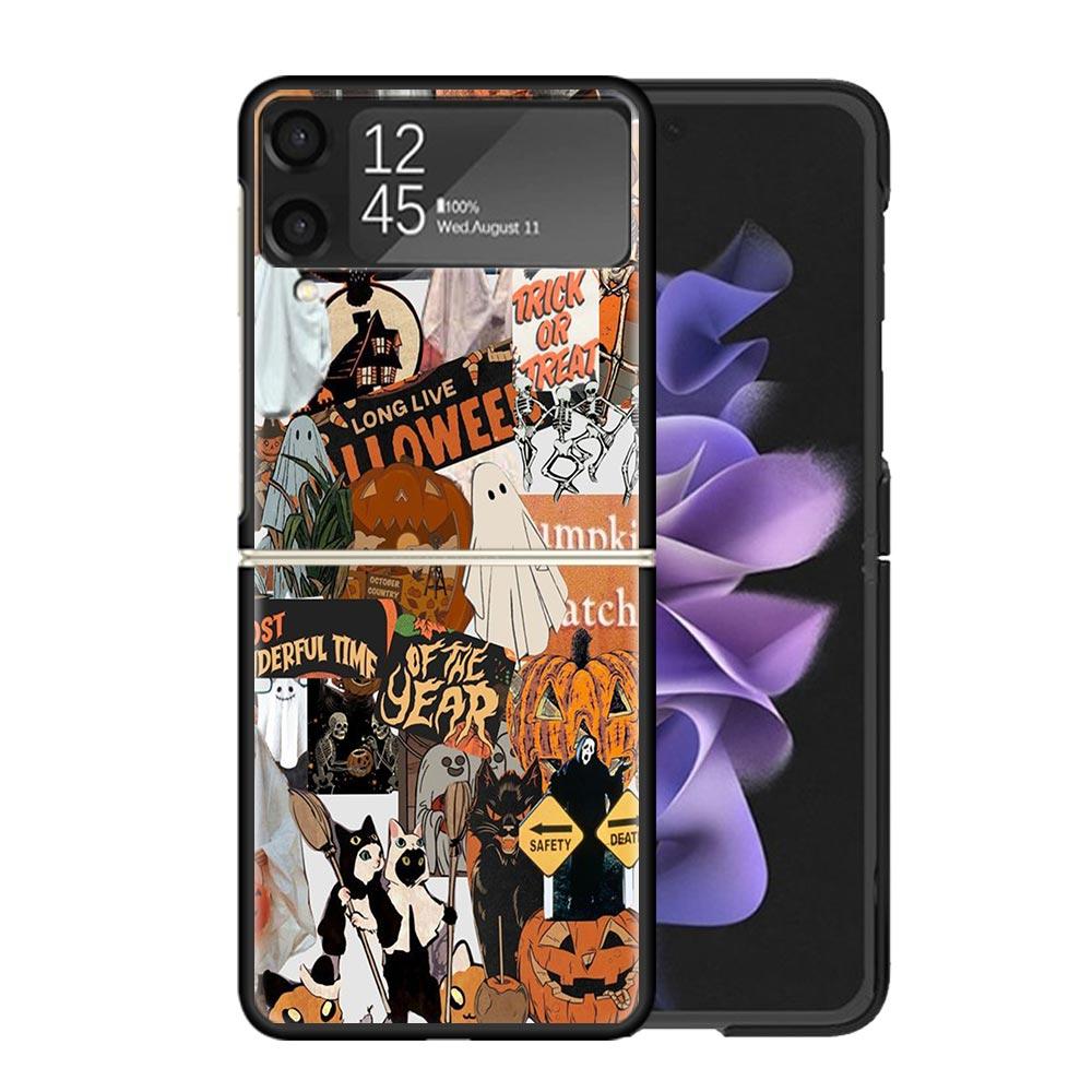 Halloween Fall Art Witch Cat Clear Phone Case For Samsung Z Flip 7 6 5 4 3 Galaxy ZFlip7 ZFlip6 ZFlip5 ZFlip4 ZFlip3 5G Print Co