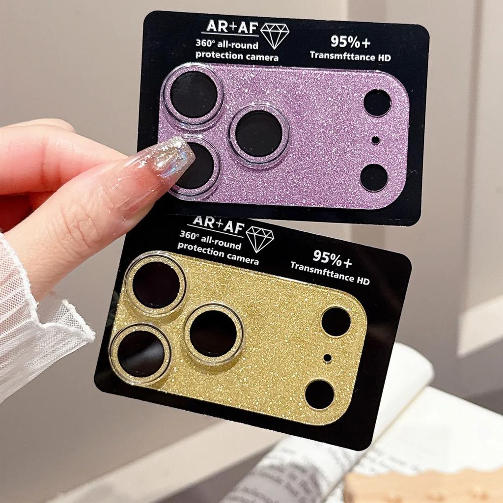 Crystal Laser Rainbow Aurora Lens Glass 9H Film Armor For IPhone 17 16 15 Pro Max Plus HD Definition Glass Lens Protector Cap