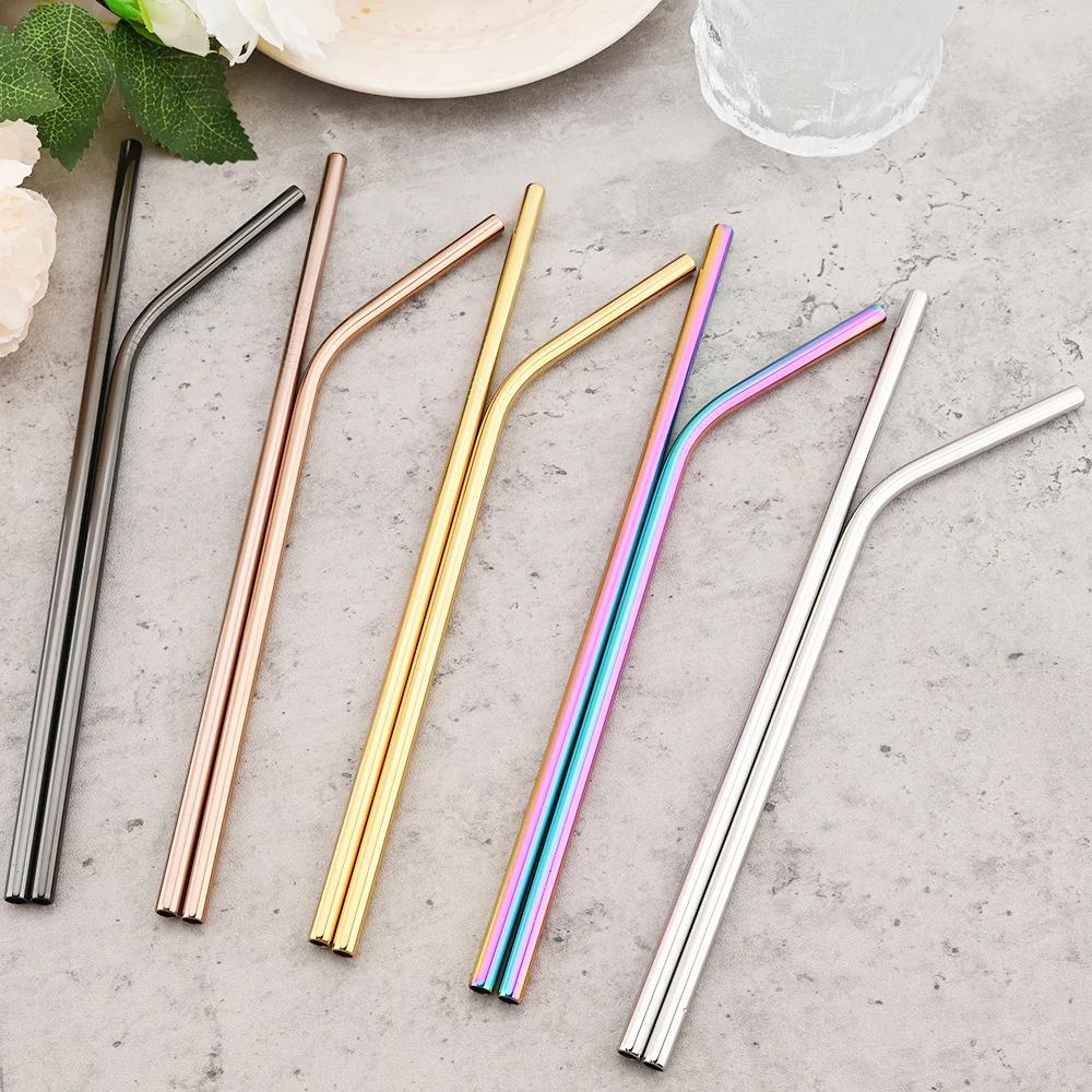 Coloful Reusable Drinking Straw Metal Straws 7Pcs Stainless Steel Straws Set with Brush Bar Cocktail Straw for Glasses Drinkware