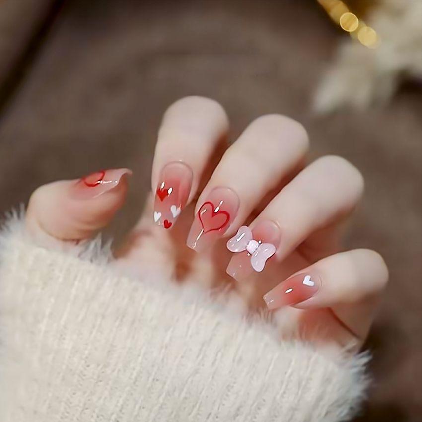 24Pcs Gradient Long Ballet Press On Nails With Glue Full Cover Acrylic False Nails Artificial Manicure Tips