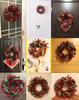 Handmade Christmas Wreath with Red Berries & Green Leaves on Steel Ring for Door Decoration