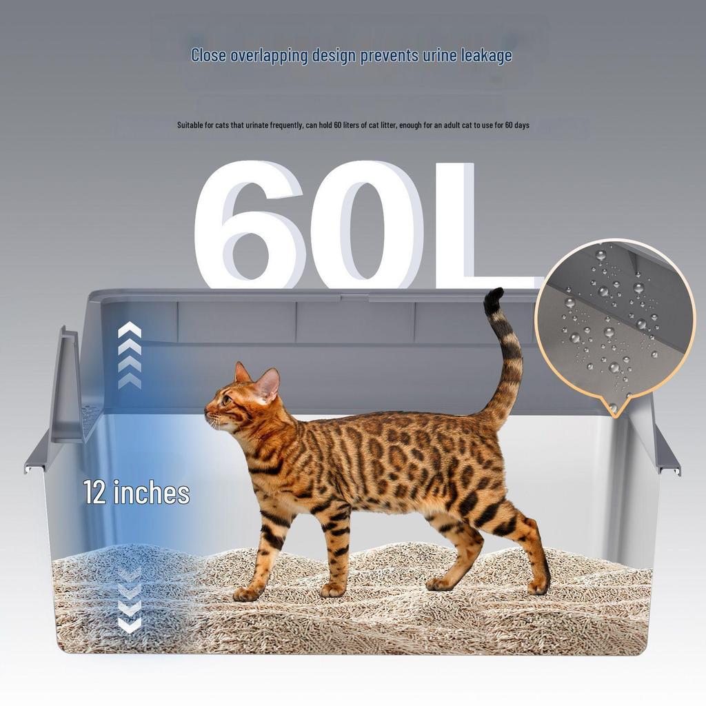 Large Stainless Steel Semi-Enclosed Detachable Cat Litter Box, Easy To Clean Pet Toilet Supplies