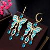 Super Fairy Light Luxury Blue Medium And Long Fringed Temperament Butterfly Earrings Pendant Needle Heavy Industry Earrings