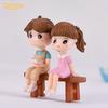 Cute Reading Couple Sitting Bench Model