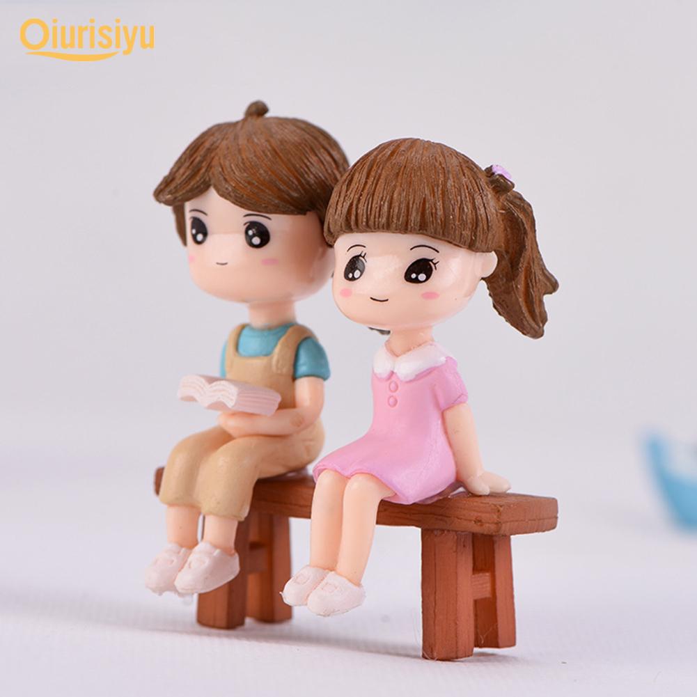 Cute Reading Couple Sitting Bench Model