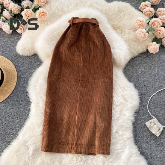 Dámská sukně dělená jednobarevná sukně s vysokým pasem měkká tlustá hřejivá měkká vložka dojíždění elegantní styl zapínání na zip délka do poloviny lýtek midi sukně