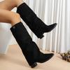 Fashion Fashion Flock High Heels Knee High Boots Women Plus Size 36-43 Pointed Toe Shark Boots Woman Slip On Wide Leg Long Botas Mujer