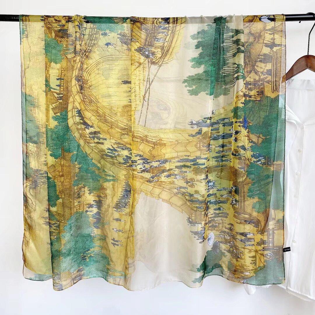 

180*135cm Summer Chiffon Silk Scarf Women Outdoor Sunscreen Shawl Soft Bandanna Fashion Luxury Brand Shawl Head long Hijab Wrap 135x180cm