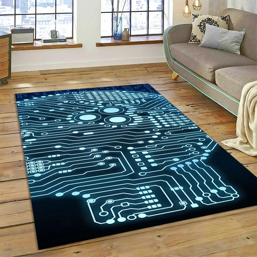 3D Chip Circuit Board Carpet Rug for Home Living Room Bedroom Sofa Doormat Kitchen Decor,Child Paly Area Rug Non-slip Floor Mat