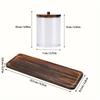 Round Cosmetic Organizers With Natural Wooden Top Transparent Bathroom Storage Container with Wooden Tray