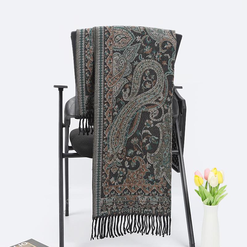 Tibet Yunnan Lijiang Travel Photo Ethnic Style Shawl Autumn Winter Thick Cashew Scarf Dual-use Shawl and Neck Warmer 65*210CM чёрный