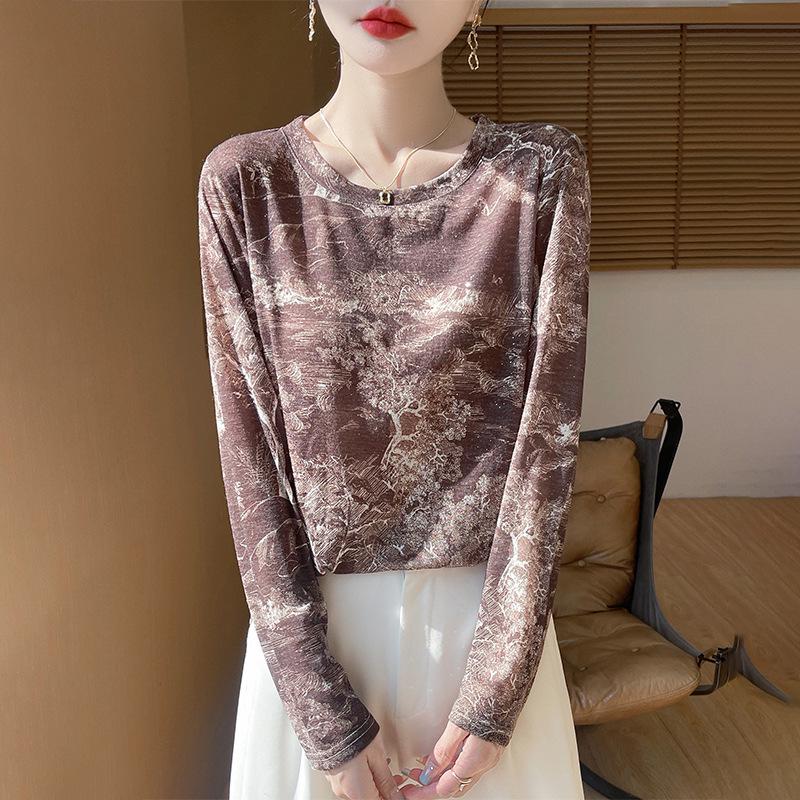 2025 Frühling/Sommer Retro Wasserlöslicher Batik Rundhals Damen Weiches Dünnes T-Shirt