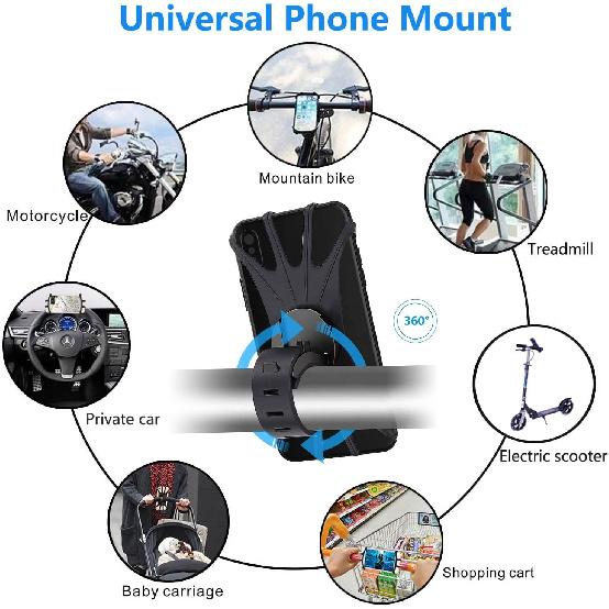 2 Pack Universal Bike Phone Mounts, 360 Rotation Silicone Holders For IPhone And Samsung, Compatible With 4.7-6.8 Inches Phones, Easy Tallation