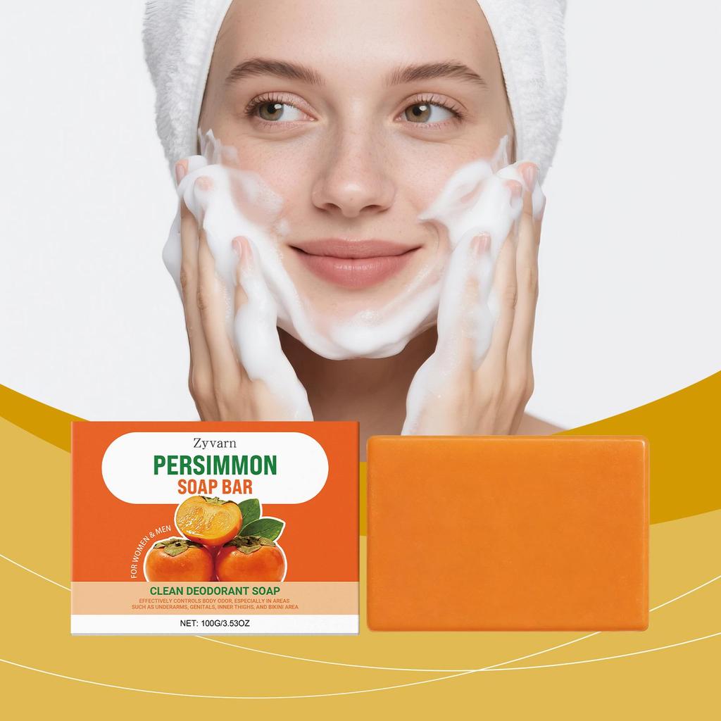 Persimmon Soap Bar for Body Odor Control, NaturalDeodorizingSoap for Eliminating Strong Smell, HandmadeBar Soap Deodorant Smooth Skin Deeply Cleansing