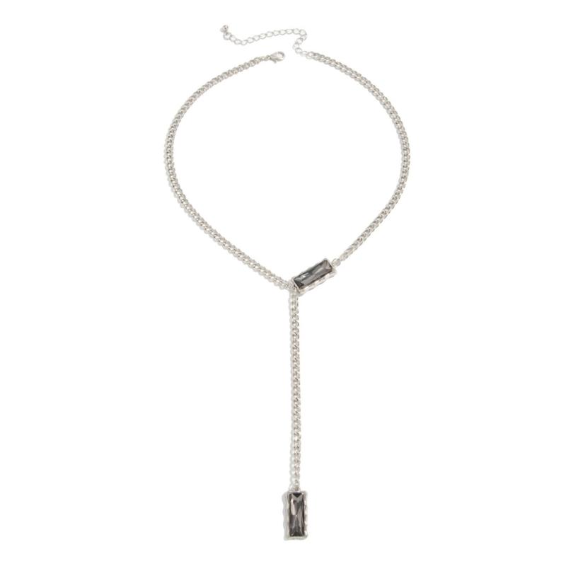 Elegant Long Necklace Featuring Square Black Acrylic Rhinestones Pendant for Minimalist Women Fashion Jewelry Accessory