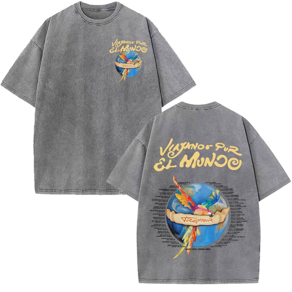 Karol G Viajando Por El Mundo Tropitour  Graphics T Shirt Unisex Women Fashion Cotton Loose Casual Vintage Washed Tshirts Tops