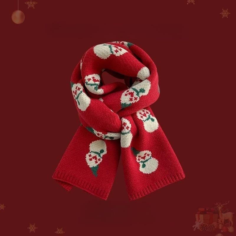 Stilvoller Weihnachtsrinde Schneemann Winter Schal Warmer Wickel; Rotes Saisonales Studentenpaar Geschenk für Nackenschutz
