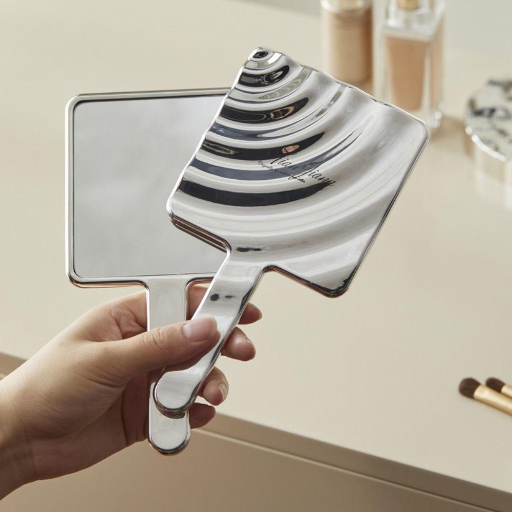 

Hand-held Handheld Cosmetic Mirror with Handle Water Ripple Beauty Mirror Travel белый