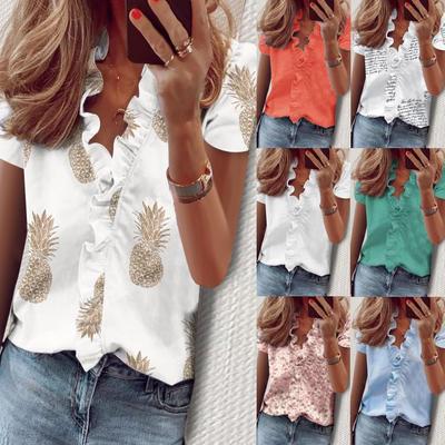 2023 European and American Summer/Autumn Style Women's Short Sleeve Ruffle Shirt