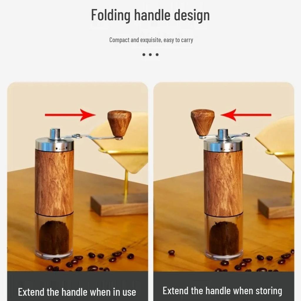Portable Hand-cranked Coffee Grinder with 304 Stainless Steel and Wood Grain Finish