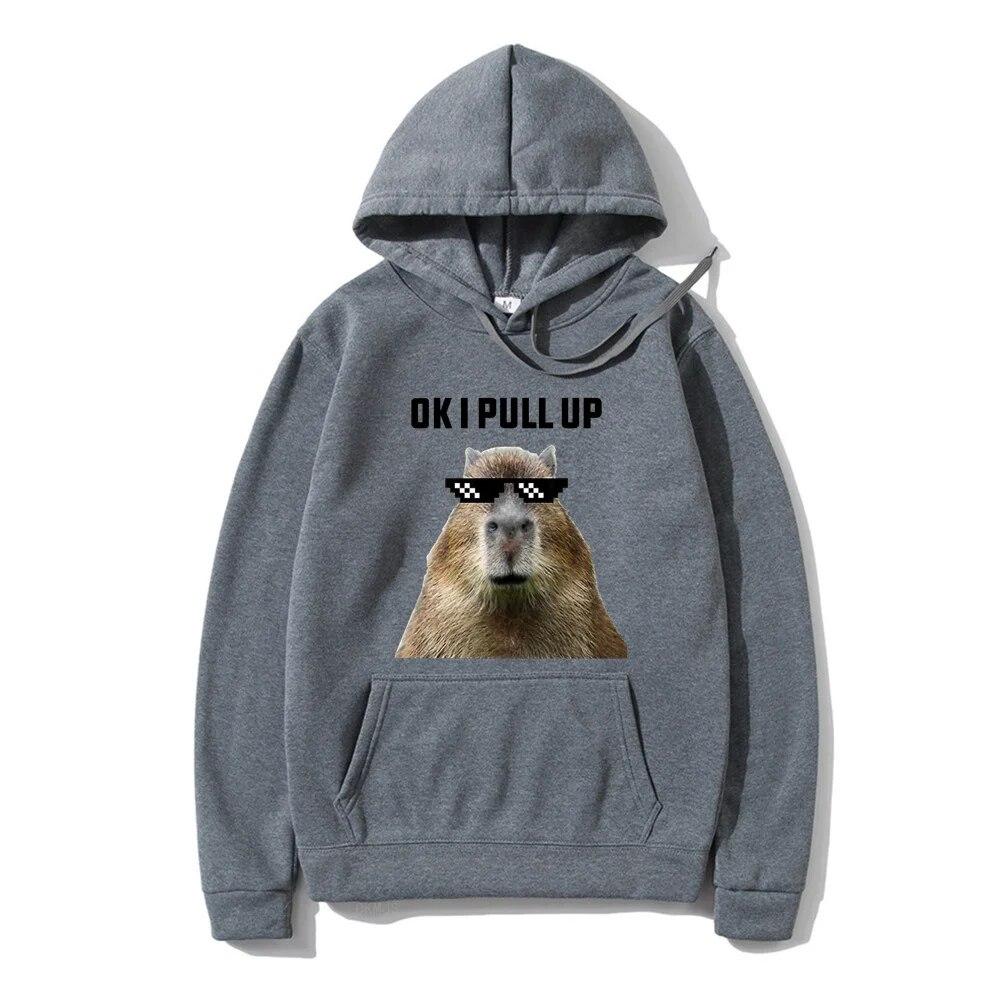 Funny Ok I Pull Up Capybara Print Hoodie Unisex's Casual Oversized Hooded Sweatshirts Gothic Pullovers Hot sell Clothes for Unisex