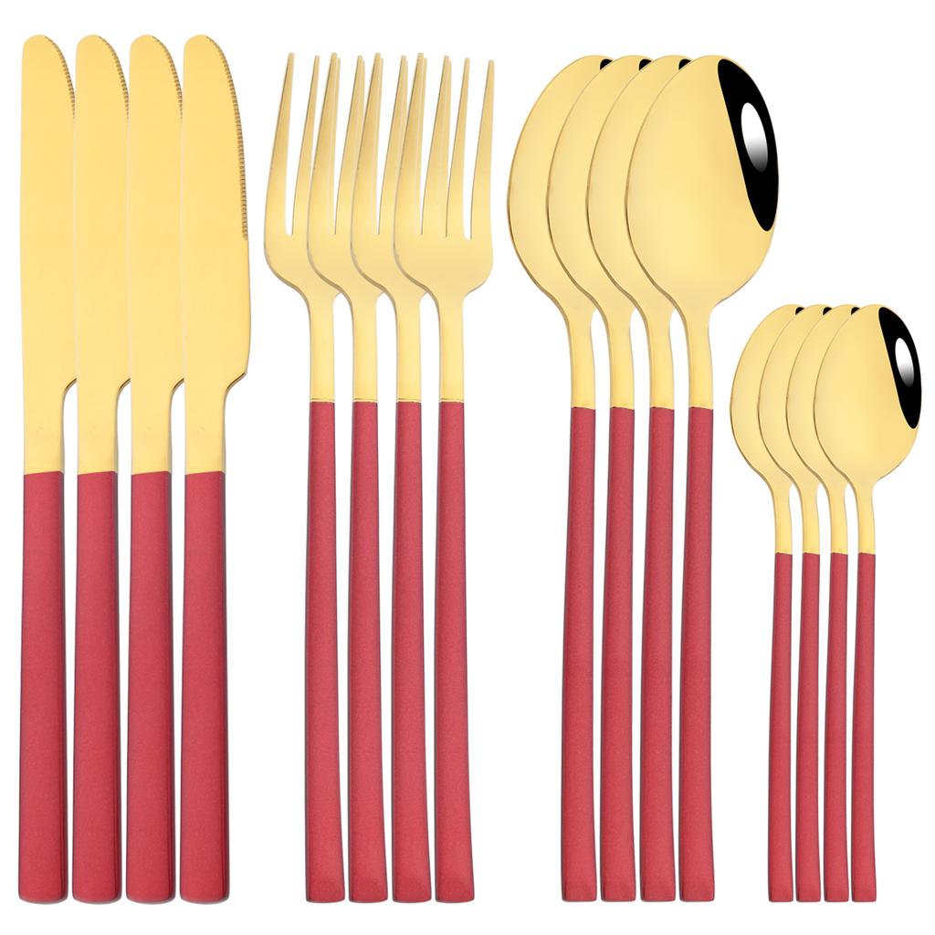 16Pcs Rose Gold Dinnerware Set Knife Fork Coffee Tea Spoon Cutlery Set Stainless Steel Tableware Western Home Kitchen Flatware