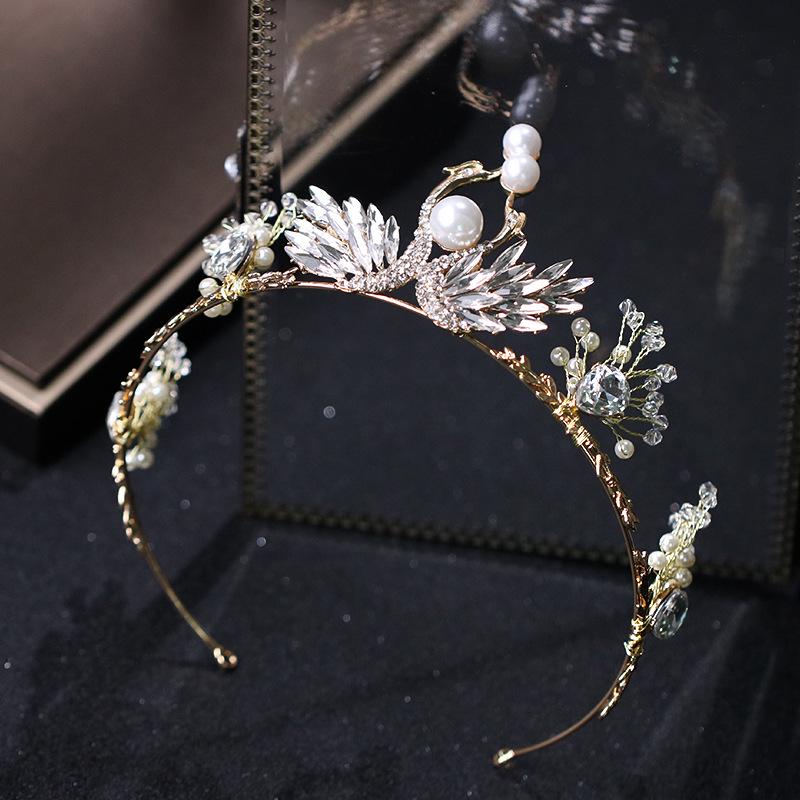 Charm Double Swan Tiaras For Women Baroque Crown Taira Pearl Bridal Hair Accessories Princess Wedding Headdress Headpieces