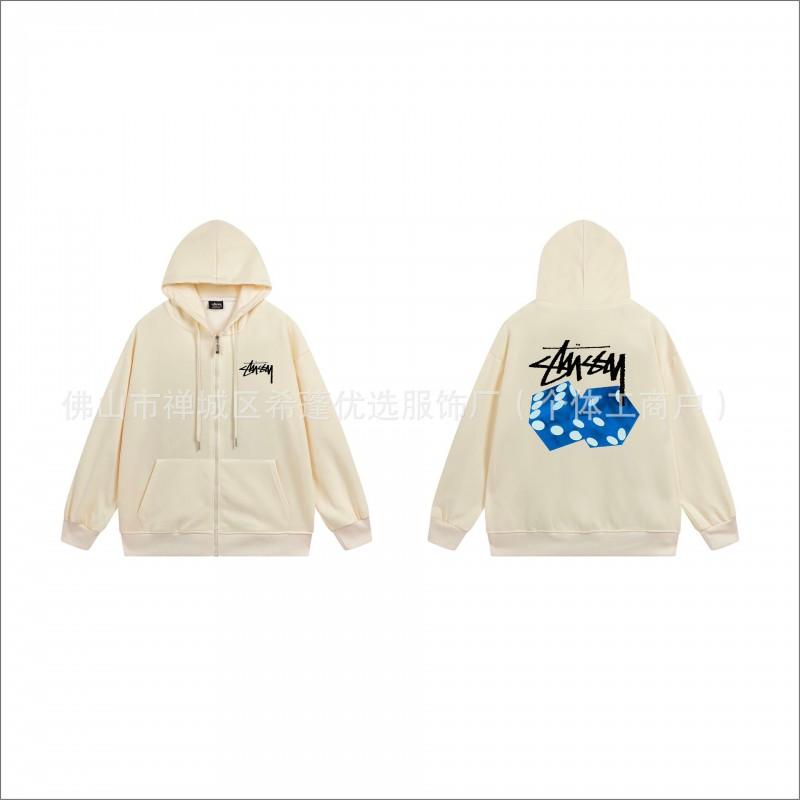 Hooded Zip-Up Sweatshirt Men Women Letter Print Loose Fit Casual Streetwear