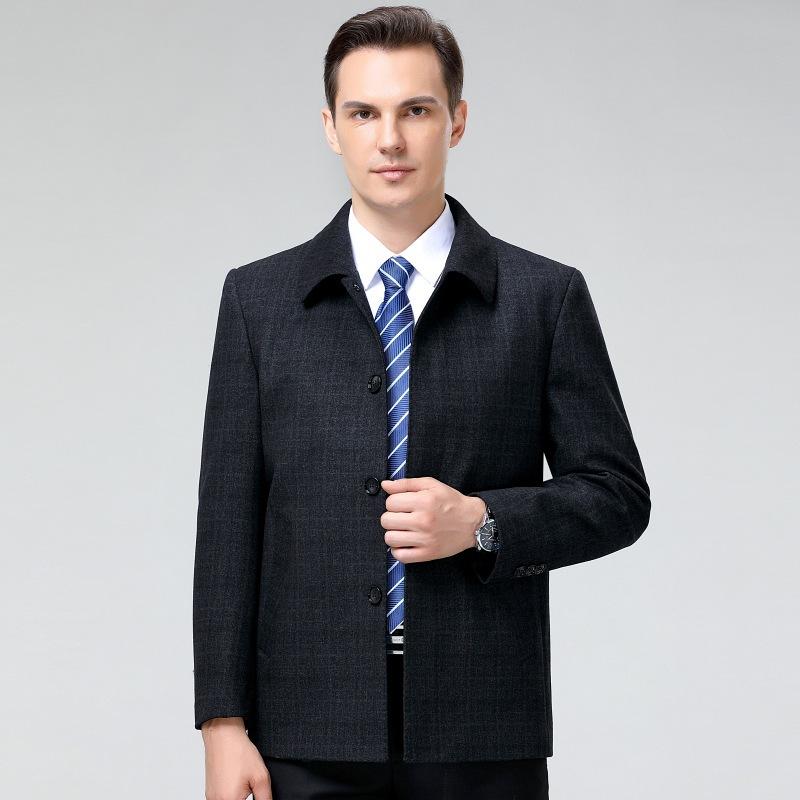 High-end cashmere men's coat, middle-aged autumn and winter windbreaker, loose woolen jacket, warm casual jacket
