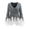 Elegant Women Ladies Long Sleeve V Neck Patchwork Tunic Tops For Casual Comfort