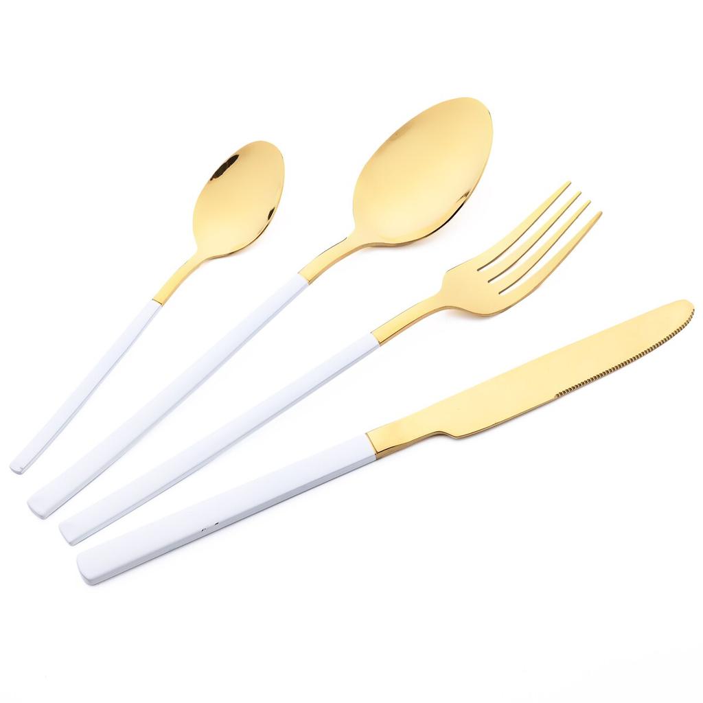 24pcs Black Gold Tableware Set Western Dinnerware Set Knife Forks Coffee Spoon Flatware Mirror Stainless Steel Kitchen Cutlery