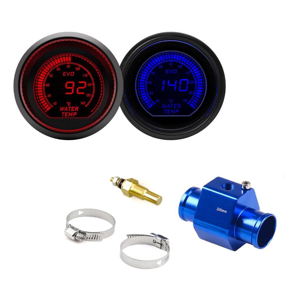 52mm Auto Wassertemperaturanzeige LCD 40~140 ℃ Rote Blaue Hintergrundbeleuchtung Mit Wassertemperatursensor Wassertemperatur-Verbindungsrohr Sensoradapter