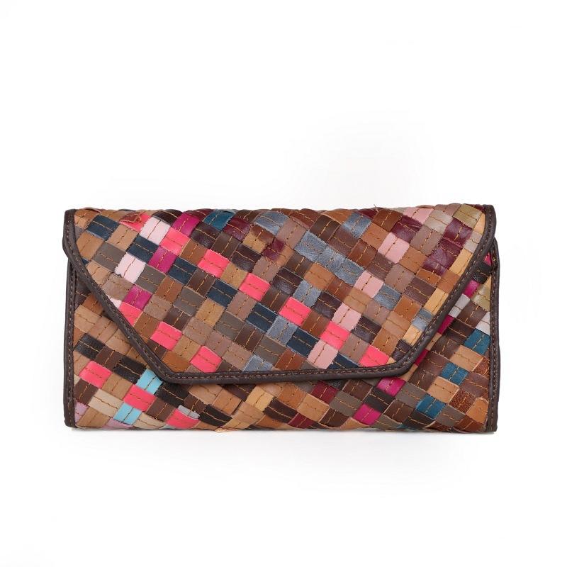 Кошелек Длинный Девочки Овчина Плетеная Сумка Клатч Женская Многоцветная Сумка Сумка для Мелочи