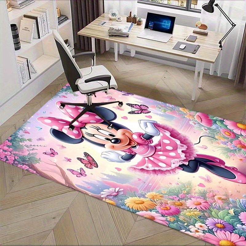 1pcOffice Carpet, Desk Mat, Gift for Home Decor, Minnie Mouse Inspired Floral Design, Soft and Comfortable Rug for Under Chairs