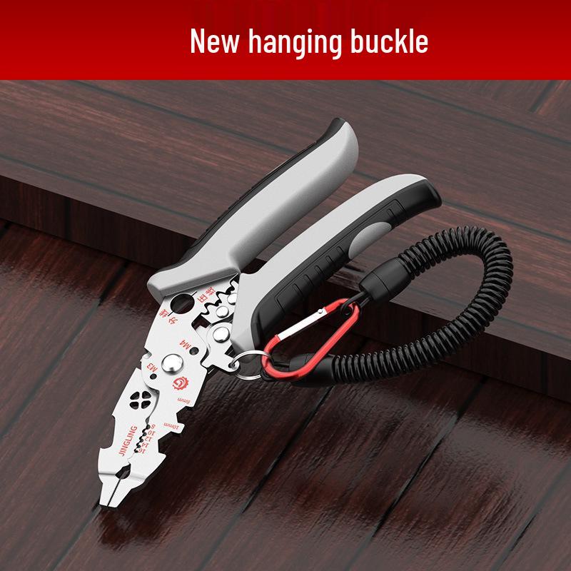 Electrician's Multifunction Tool: Pen-Style Wire Stripper, Cutter, Crimper, and Foldable Screwdriver.
