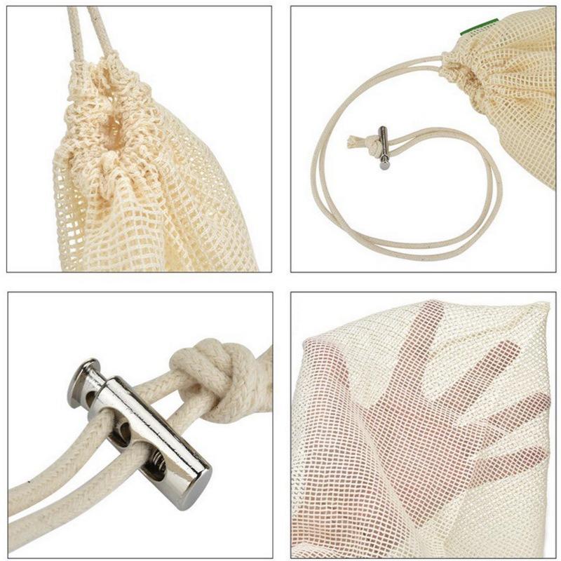 3PCS Reusable Produce Shopping and Storage Bags, Drawstring, Washable Organic Cotton Mesh