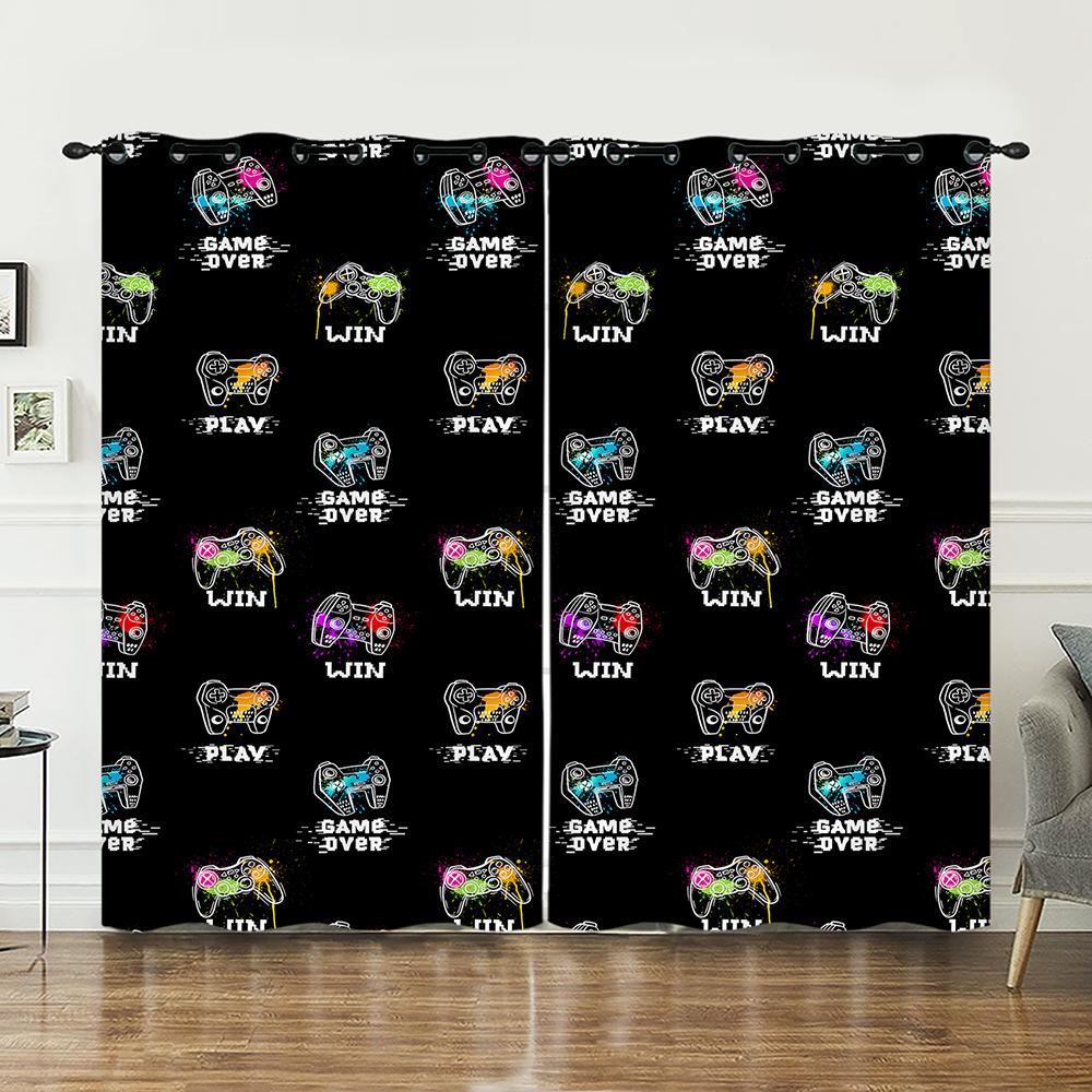 

Curtains Bedroom Curtains Digital Printing Gamepad Blackout Curtains No Punching 97cm*114cm*2