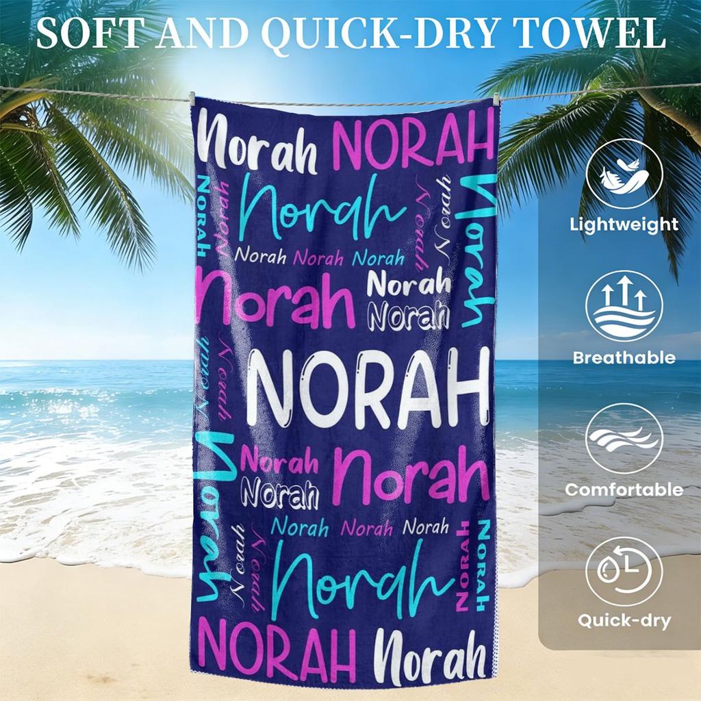 Custom Name Beach Towel Personalized Text 160x80cm Microfiber Bath Towels All Season Soft Absorbent Blanket