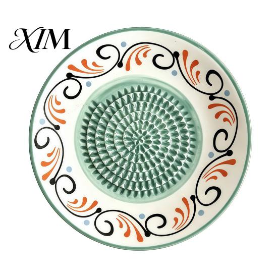 Ginger Grinder Tool Ceramic Garlic Grater Plate, Manual Masher for Kitchen, Non Slip Grinding Dish Quick Puree Maker Chili And Nuts, Kitchen
