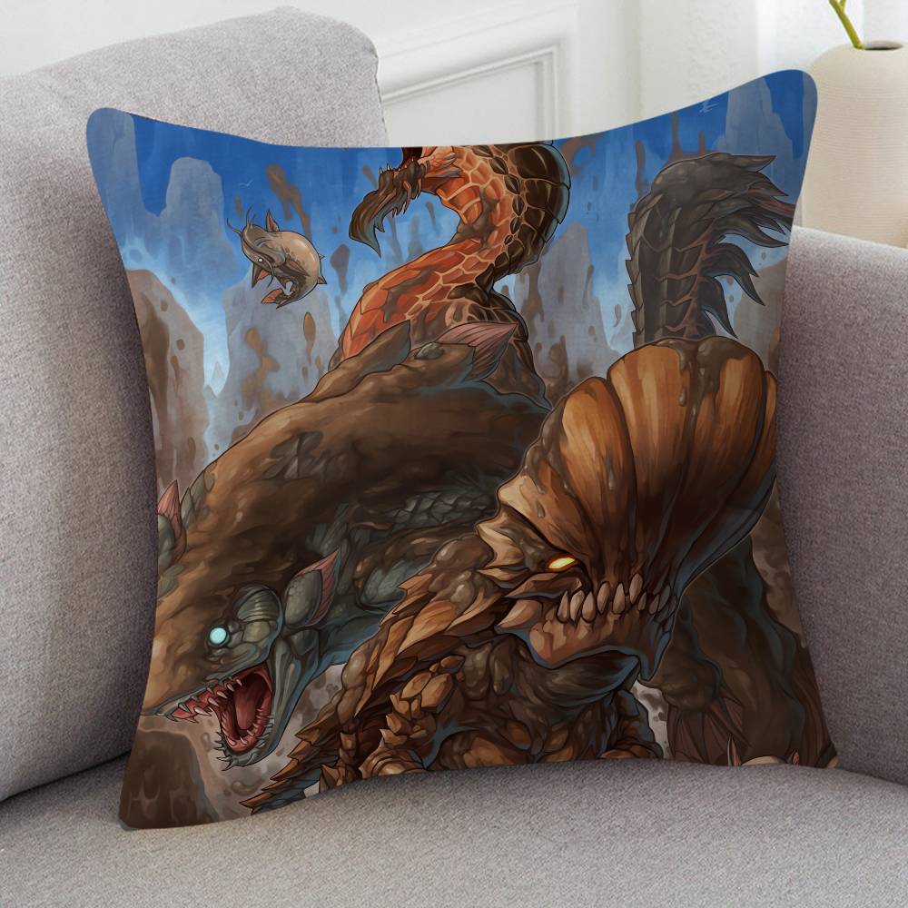 GAME Monster Hunter Pillow Covers Cartoon Sofa Decorative Home Doublesided Printing Short Plush Cute Cushion Cover