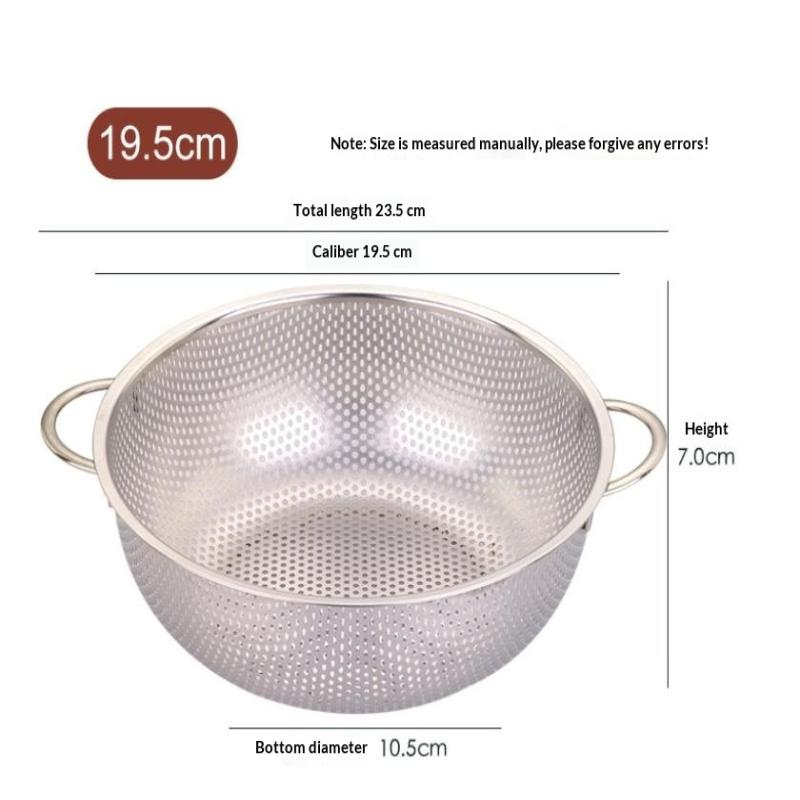 Stainless Steel Kitchen Hole Dense Mesh Sifter Colander Strainer Sieve Baskets 195mm