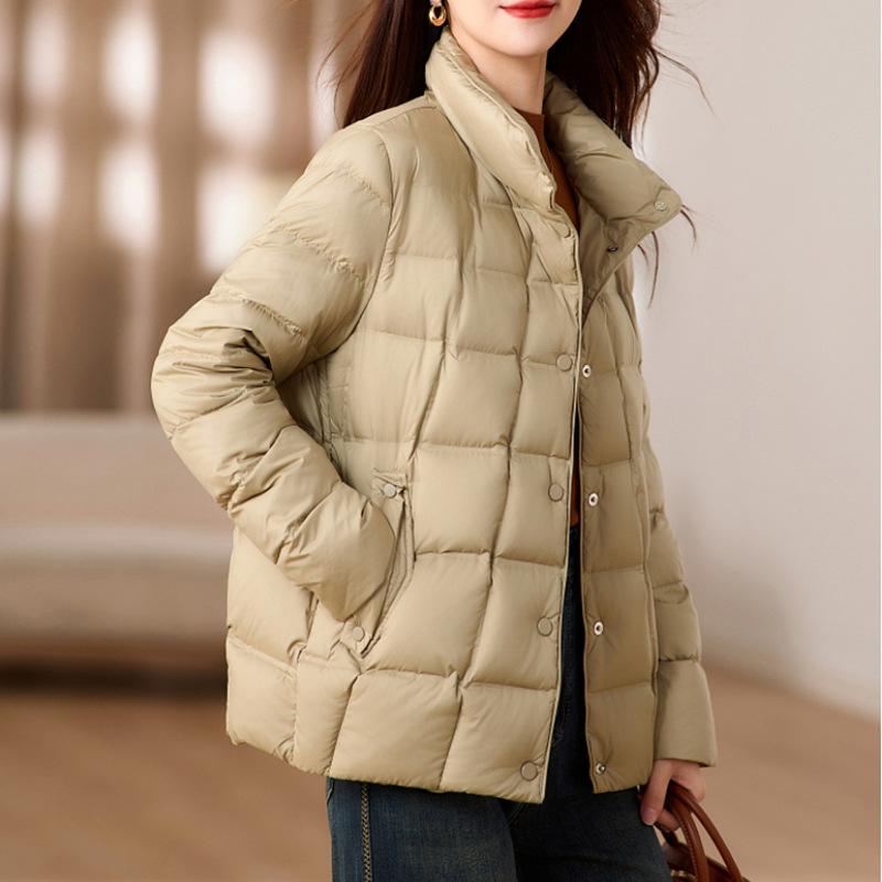 High-end white duck down short down jacket women's winter fashion stand-up collar small warm jacket Pinghu