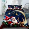 Cartoon Santa Claus Duvet Cover Elk Christmas Bedding Set With Zipper 1 Duvet Cover 2 Pillow Case Queen King Bedroom Decor