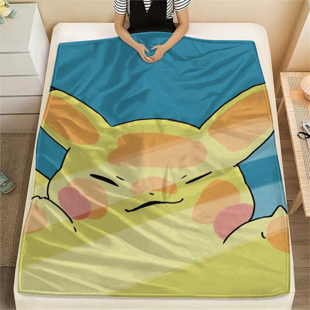 Pikachu Soft Flannel Blanket with Prints for Sofa Bed Travel Picnic Outdoor.-TING