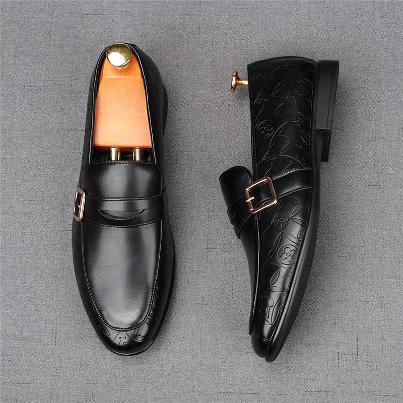 Fashion New Pointed Slip On Black Brown Dress Leather Shoes For Men Designer Monk Strap Loafers Homecoming Wedding Zapatillas Hombre