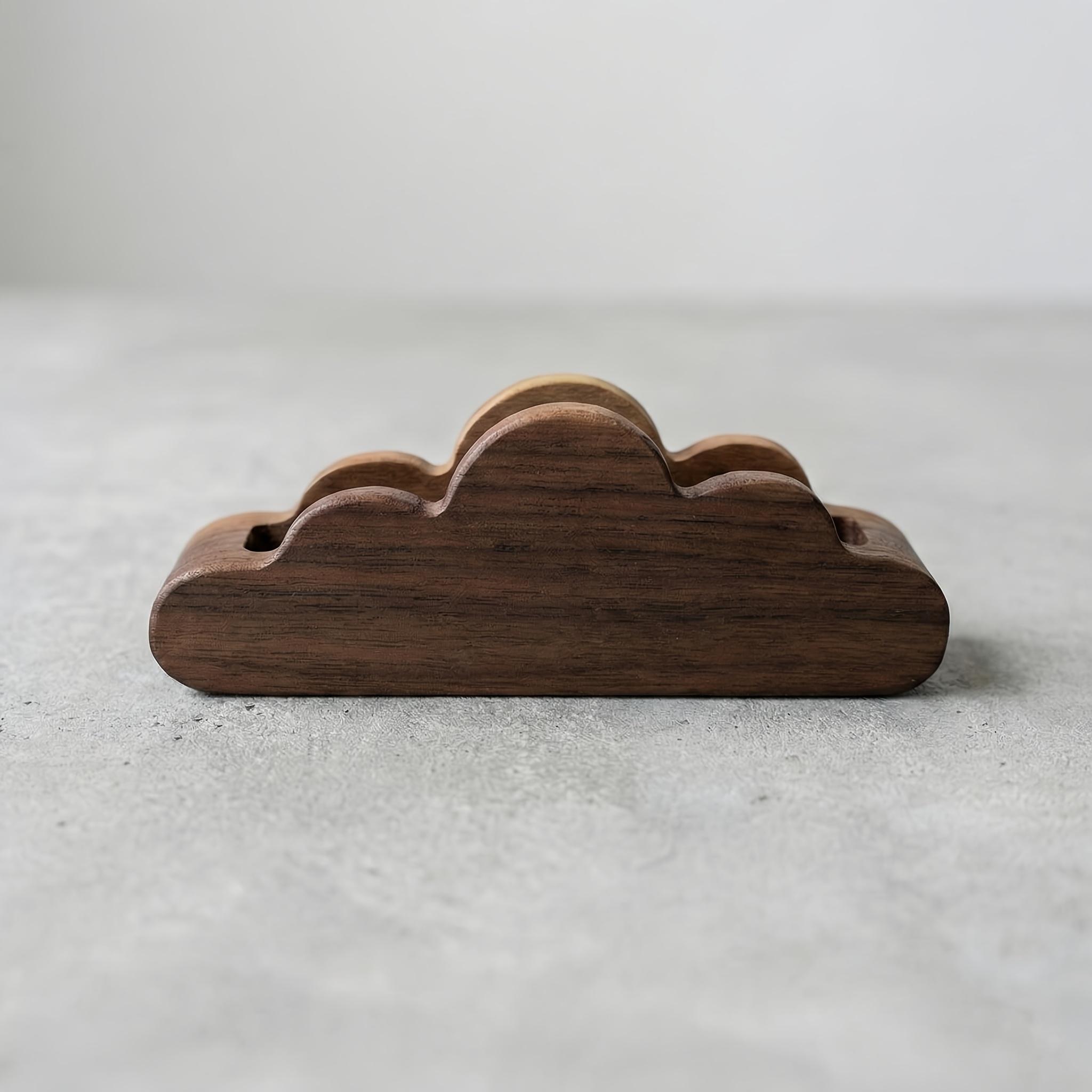 

Premium Black Walnut Wood Cloud Shaped Business Card Holder Display Stand Creative Solid Wooden Desk Organizer,Desktop Decor