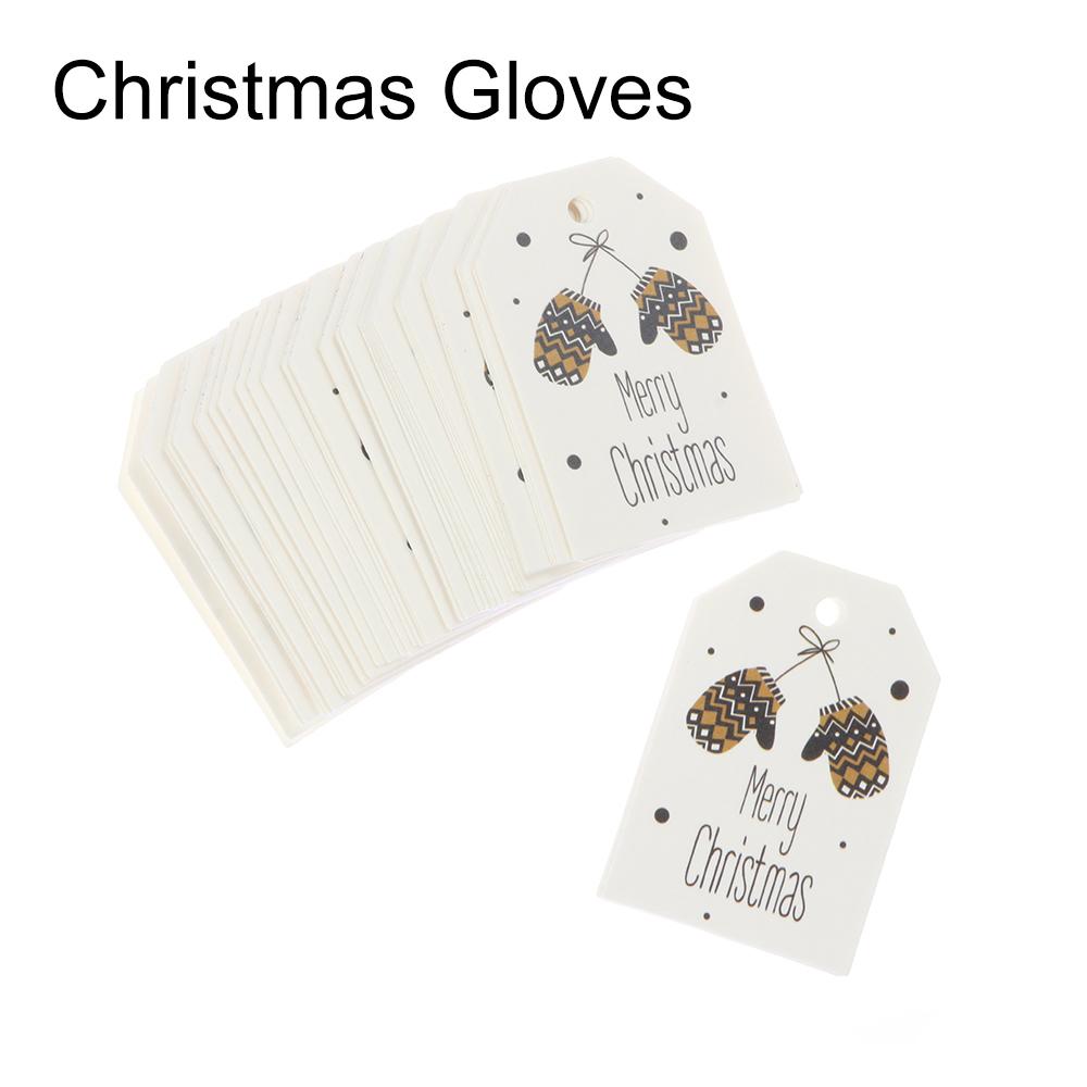 50PCS Christmas Labels Santa Claus Elk Gloves Tree Labels Xmas Decoration Hang Tags Christmas Gift Wrapping Supplies Kraft Tag