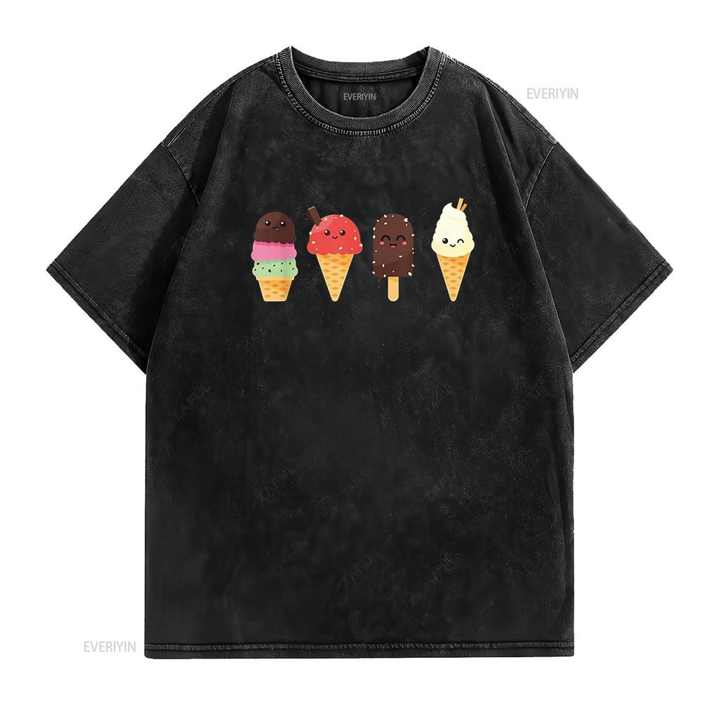 Ice Cream Lover T Shirt for Summer vintage Washed streetwear Versatile graphic Top For Everyday Wear Casual fashion Unisex