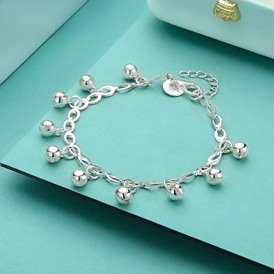 925 Sterling Silver Bead Ball Bell Chain Bracelet For Women Charm Wedding Engagement Party Fashion Jewelry